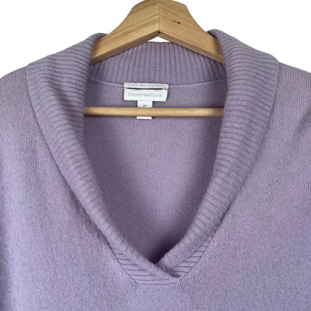Charter Club Lavender 100% Cashmere Shawl Collar‎ V-Neck Sweater Womens Medium